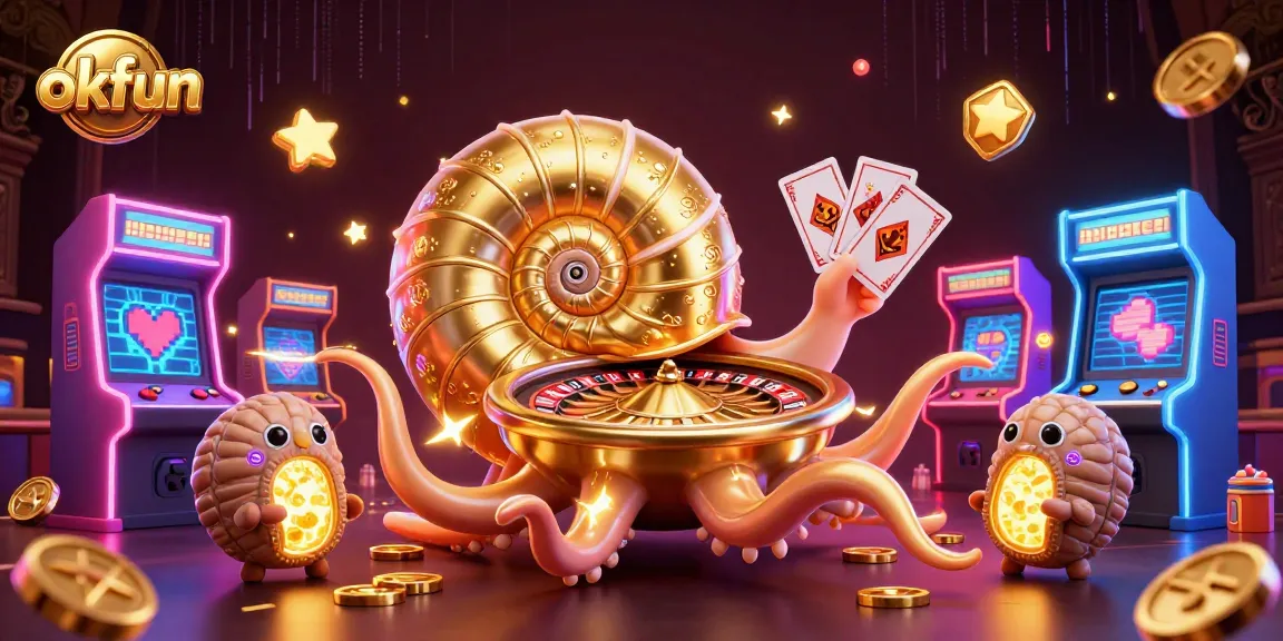Play exciting games at okfun while enjoying a vibrant, dynamic casino atmosphere with 3D elements.