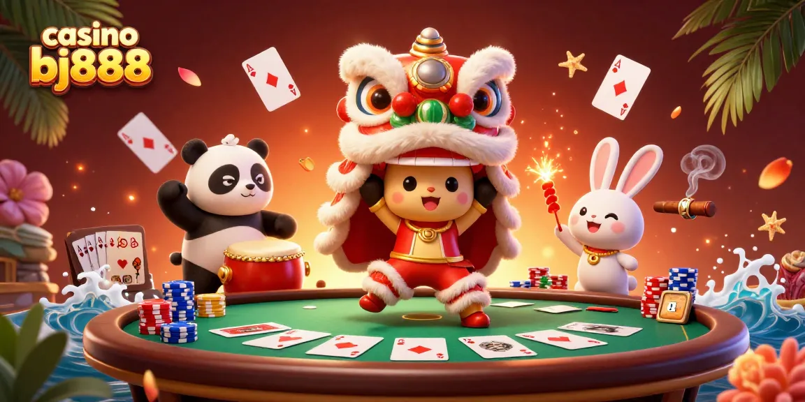 Engage with casino bj888 through an exciting 3D illustration of characters celebrating winning moments, showcasing gaming elements.