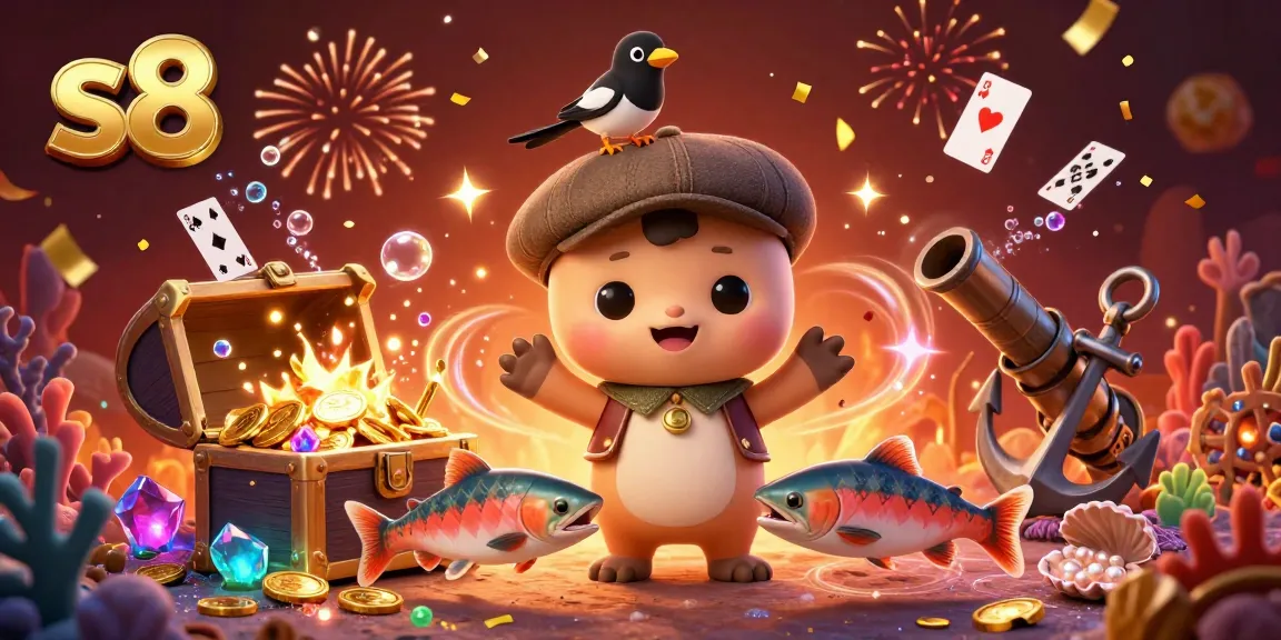 S8 invites players to spin with vibrant underwater treasures and lively cartoon characters.