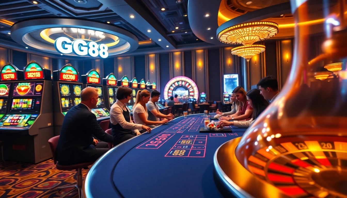 Players enjoy high-stakes moments at GG88 gaming table in a luxurious casino environment.