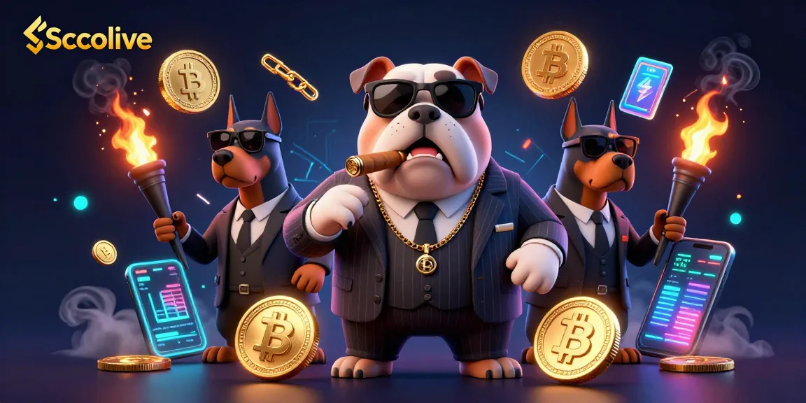 Socolive presents a vivid 3D illustration of a mafia bulldog running a sports betting empire surrounded by crypto coins.
