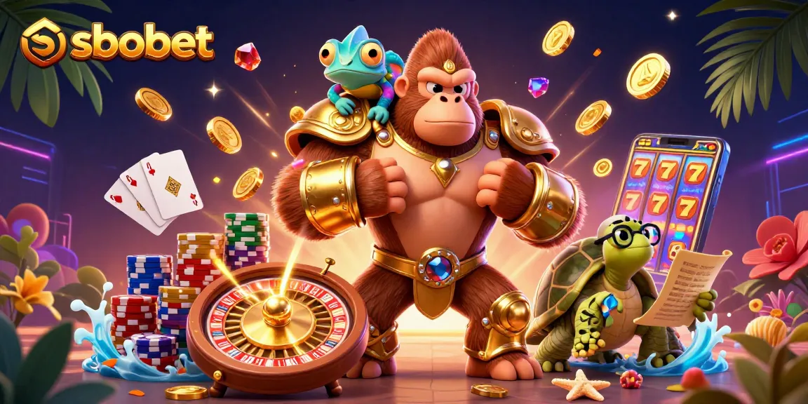 SBOBET engages players with dynamic sports betting action illustrated by vibrant casino characters.