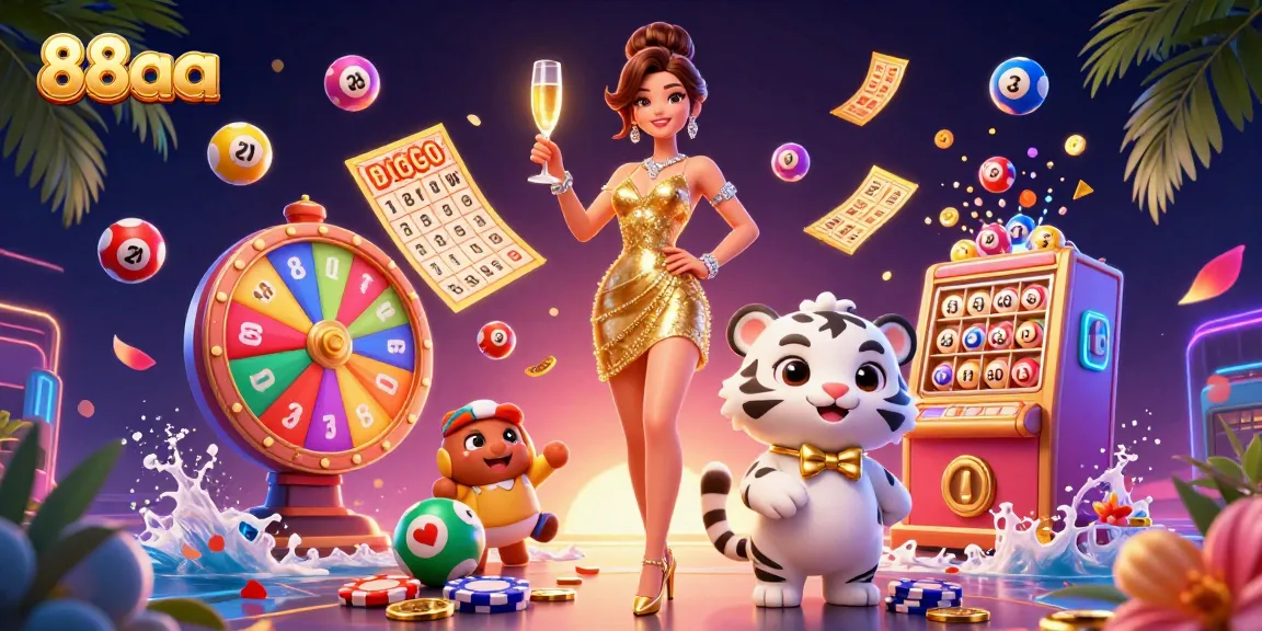 Experience thrilling entertainment at 88aa with vibrant illustrations of gameplay and luck-filled moments.