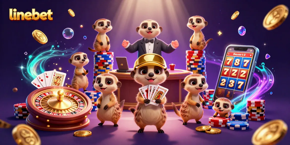 Experience thrilling bets with linebet at a vibrant casino run by playful meerkats, featuring festive elements.
