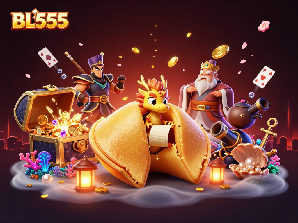 Experience thrilling gameplay at BL555 with a wise dragon and golden treasures in a vibrant casino scene.