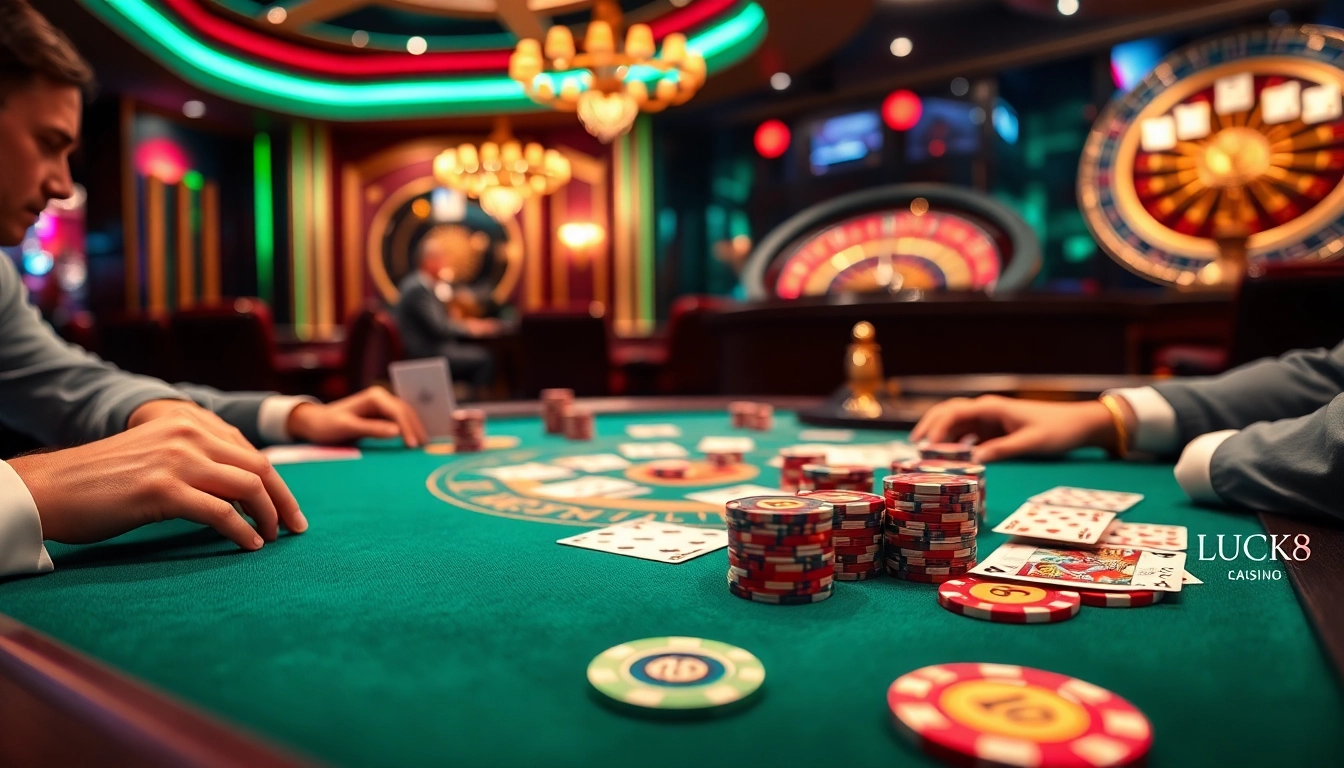 Experience high-stakes poker excitement at https://luck8k.cn.com with colorful chips and cards.