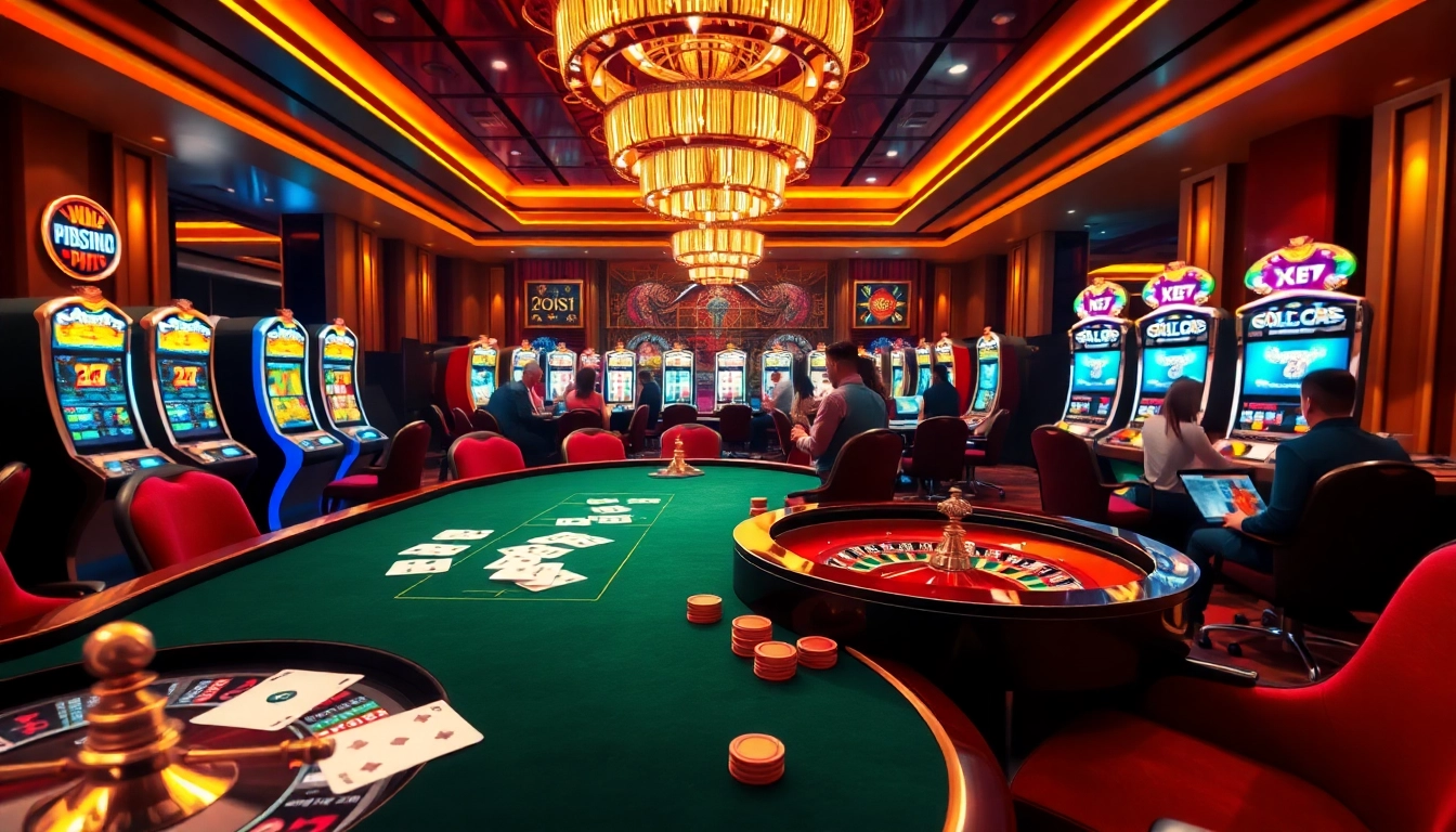 Experience the thrilling ambiance of gambling with vibrant scenes at https://x88.law/, showcasing poker, roulette, and slot machines.