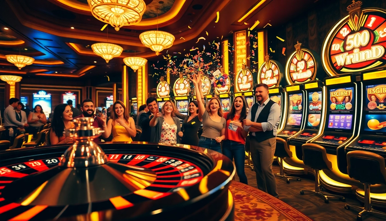 Explosion of a prize-winning lottery moment captured in a vibrant casino scene celebrating wins.