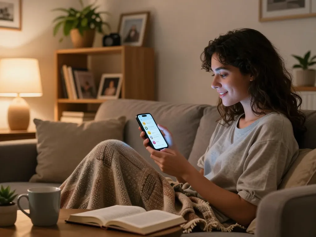 Young couple engaging in intimate AI sex chat on smartphone.