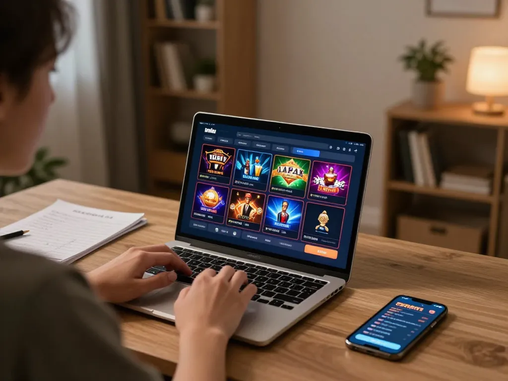 Engaging online gaming experience at home showcasing nhà cái az888 on laptop, highlighting strategic gameplay elements.