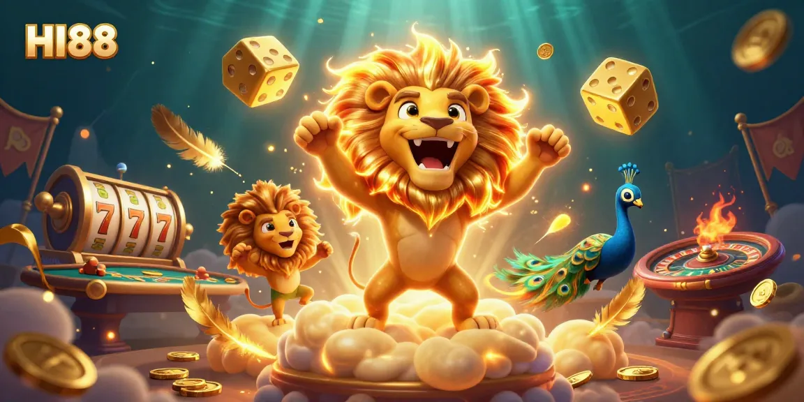 Experience thrilling wins at HI88 with a colorful casino scene showcasing slot reels and dynamic game elements.