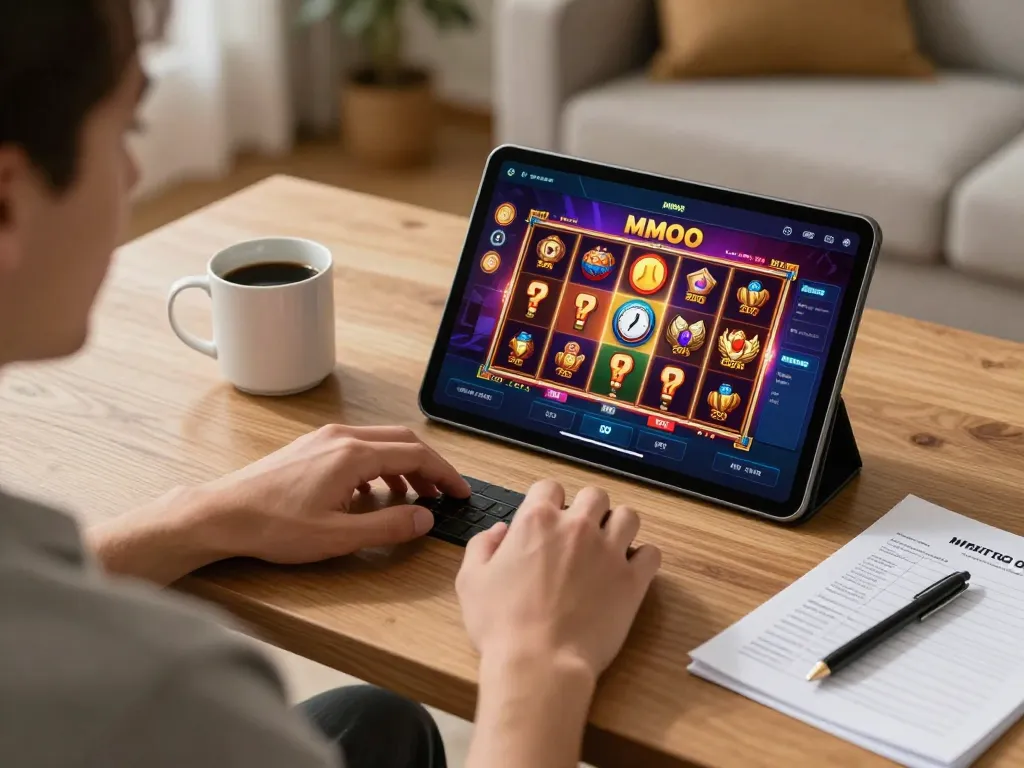 Player engaging with the MMOO casino app while enjoying a comfortable home gaming experience.