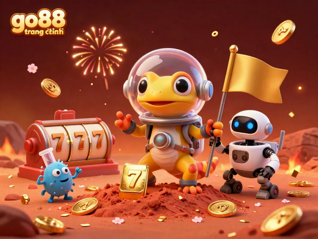 Experience the excitement of go88 trang chính with a Martian gecko discovering a golden casino on Mars.