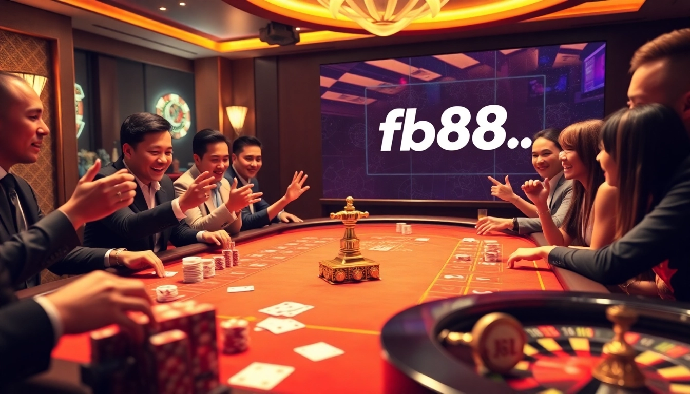 Players engaging in an exciting casino game at fb88.report, showcasing vibrant chips and cards.