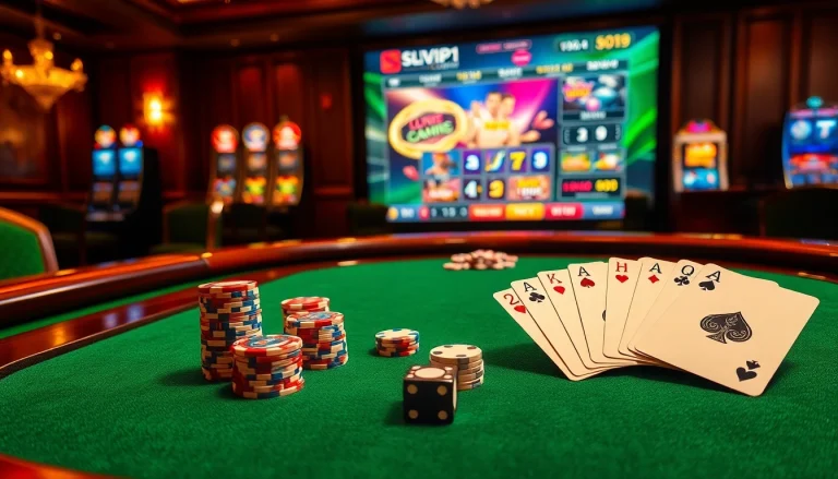 Engage in thrilling moments at slvip1.com.ph with vibrant casino tables, poker chips, and live gaming.