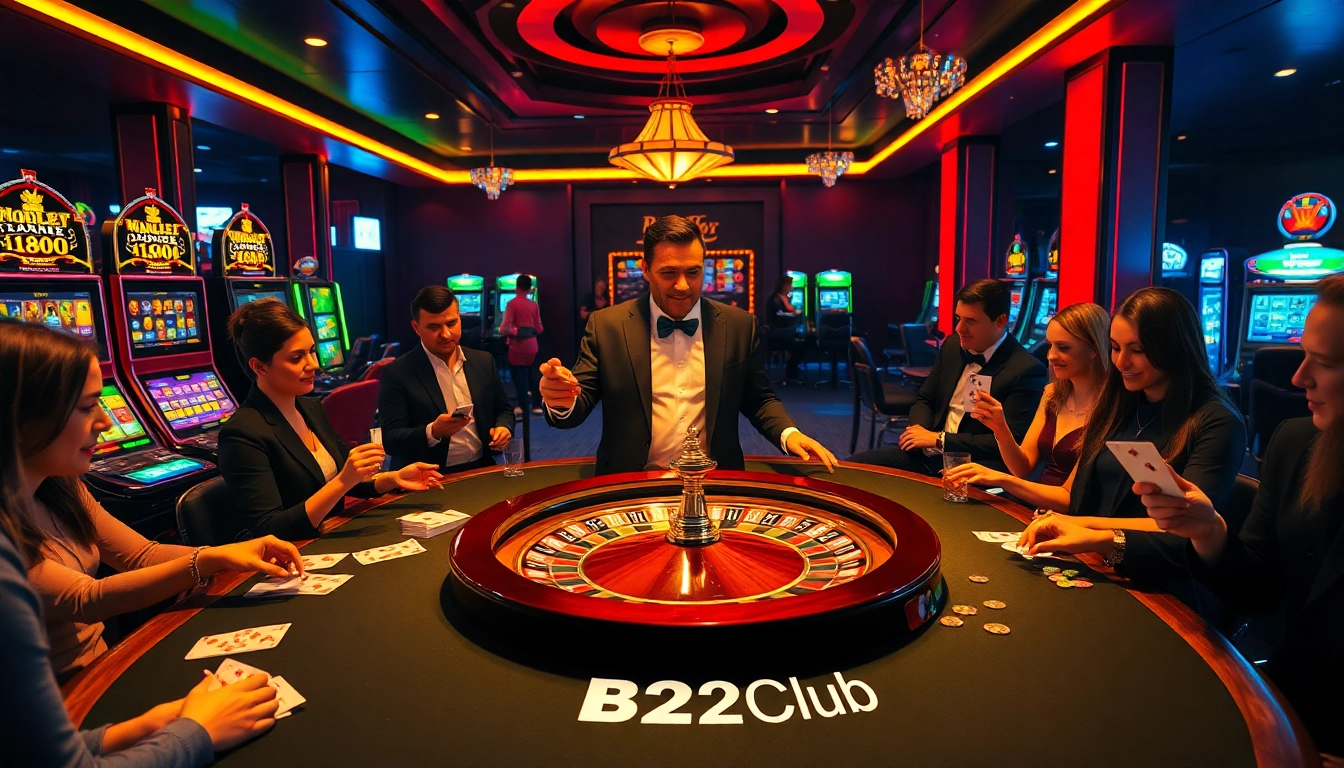 Players engaging at the B52Club poker table, capturing the thrill of winning.