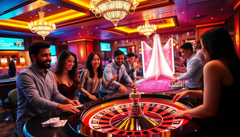 BEM88 players enjoying vibrant casino action with poker chips and a roulette wheel.
