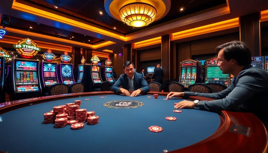 Engaging poker game at TT88 gaming table with vibrant casino elements.
