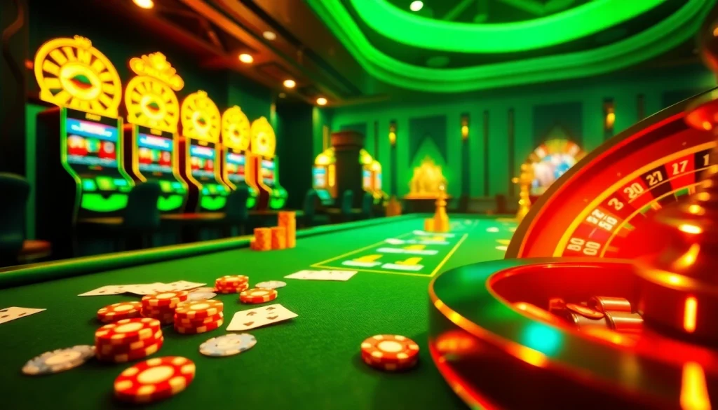 A player enjoying the vibrant gaming atmosphere at 789club, featuring poker chips and a roulette wheel.