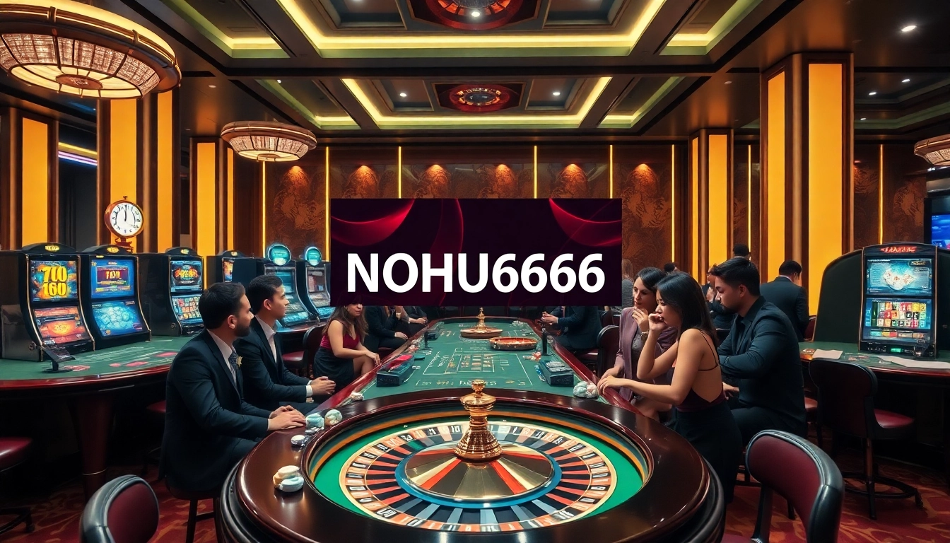 Experience the thrill of NOHU666 with luxurious casino visuals showcasing vibrant games and engaging players.