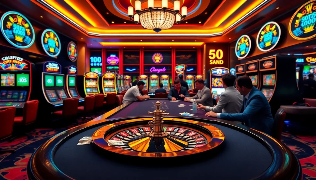 Exciting poker showdown on the luxurious floor of https://www.jl55.club/ with vibrant slots and roulette.
