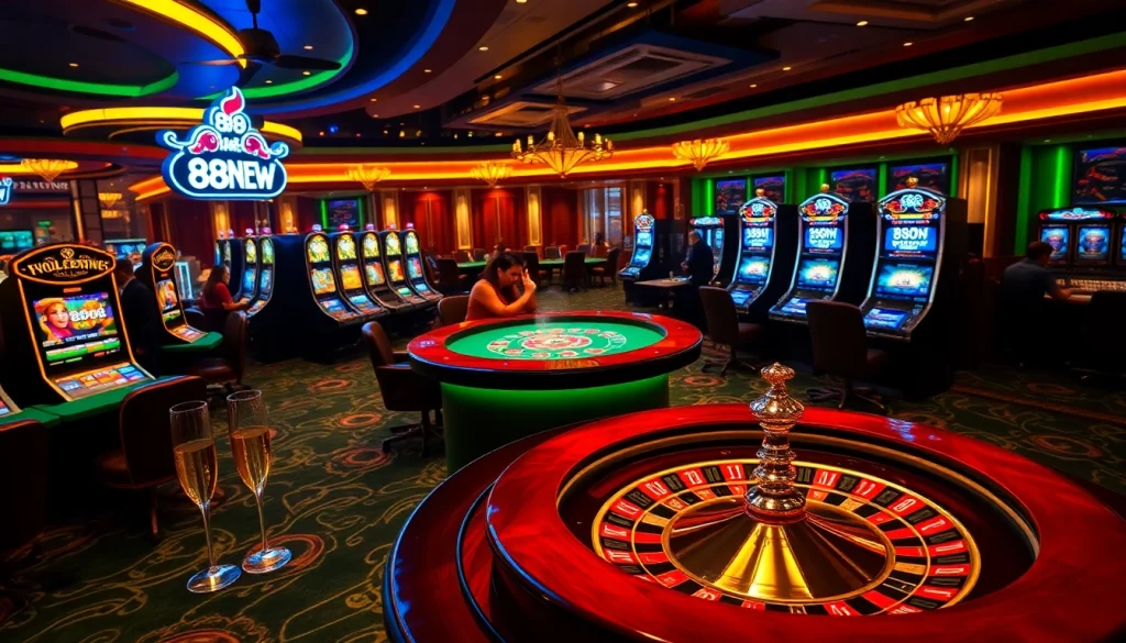 Engaging players at 888NEW casino tables with vibrant poker chips and lively gameplay.