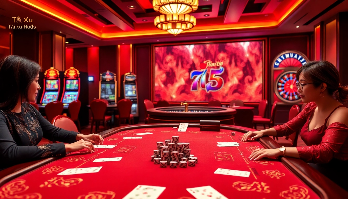Tài Xỉu MD5 table gameplay with vibrant chips and dice in an elegant casino setting.