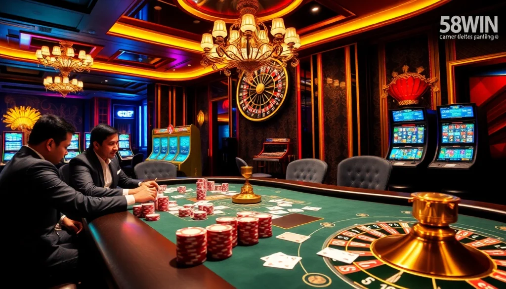 Experience an exhilarating moment at a 58WIN casino with professionals at the poker table.