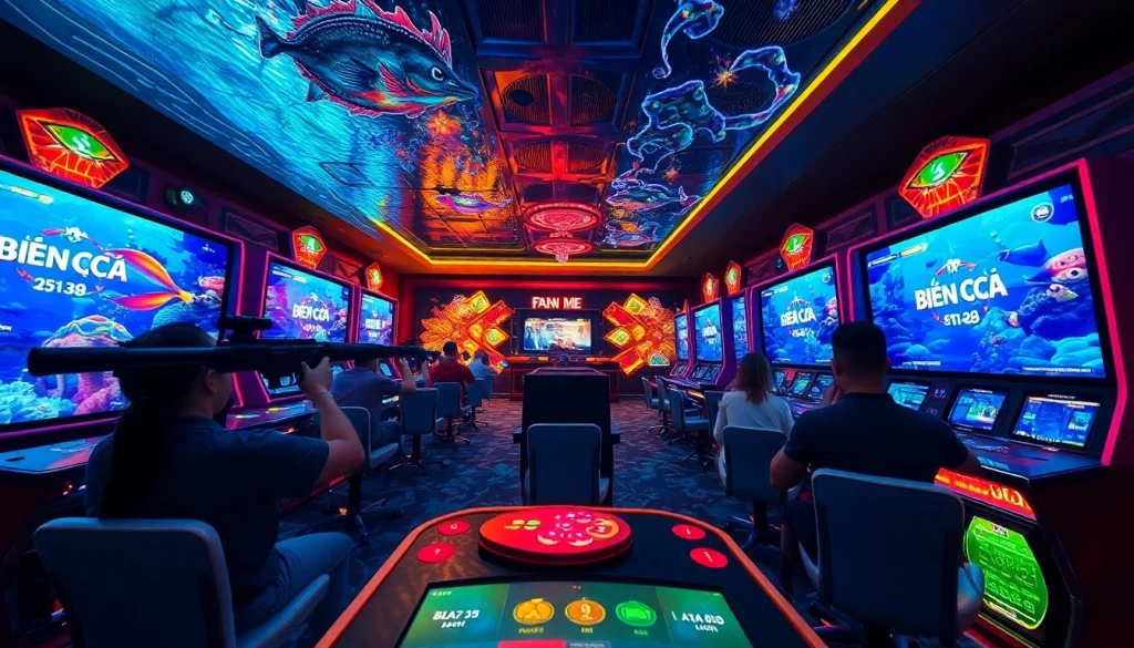 Players engaging in the thrilling bắn cá xn88 arcade game, featuring colorful marine life and an exciting casino atmosphere.