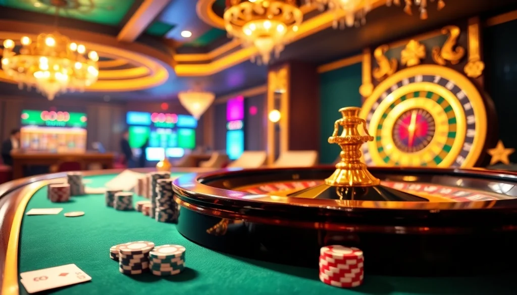 Experience the thrill of Go88 with vibrant casino gaming, featuring poker chips and a roulette wheel.