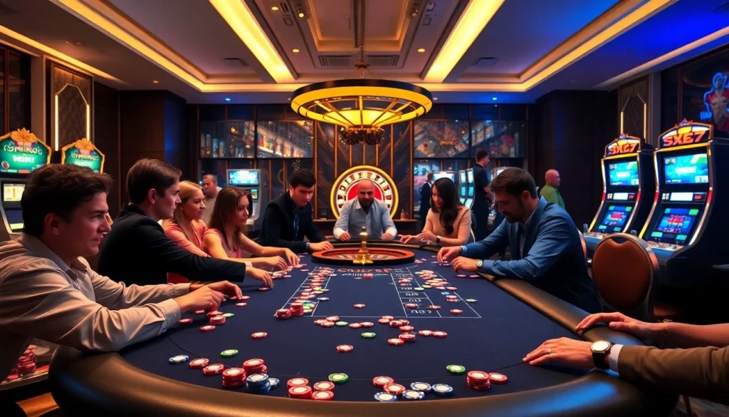 SX88 gaming table with excited players engaging in high-stakes poker.