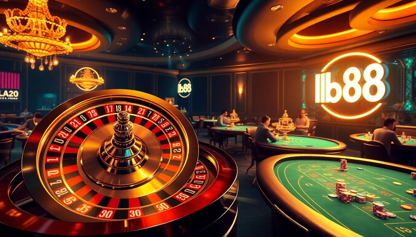 Experience hb88 excitement at a luxurious casino table with vibrant chips and a roulette wheel.