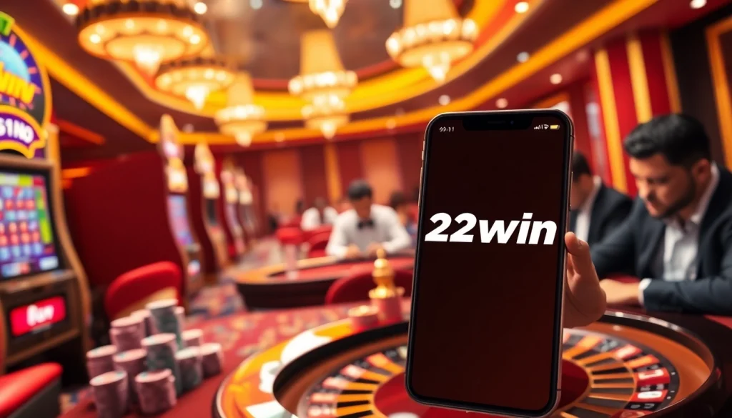 Exciting online gambling scene featuring 23win with vibrant slot machines and professional players.