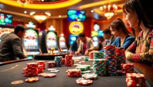 Engaging WW88 online casino scene with vibrant poker chips and illuminated slot machines.