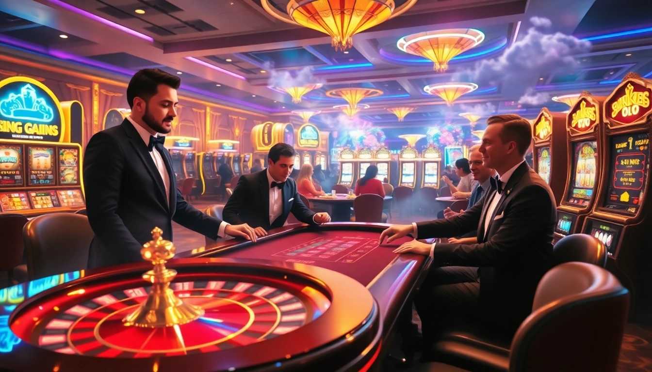Giải mã giấc mơ with dynamic gamblers winning at a poker table in a luxurious casino setting.