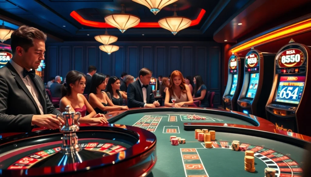 Players betting at a luxury casino table featuring the 65A logo.