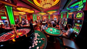 Players celebrating big wins at 32WIN's exciting casino with vibrant tables and slots.