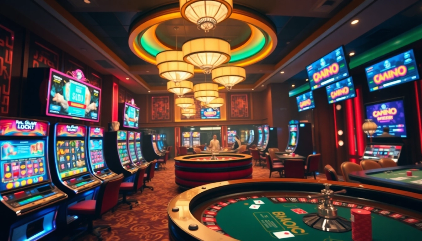 Experience the thrilling atmosphere of Raja Luck casino with vibrant slot machines and engaging roulette tables.