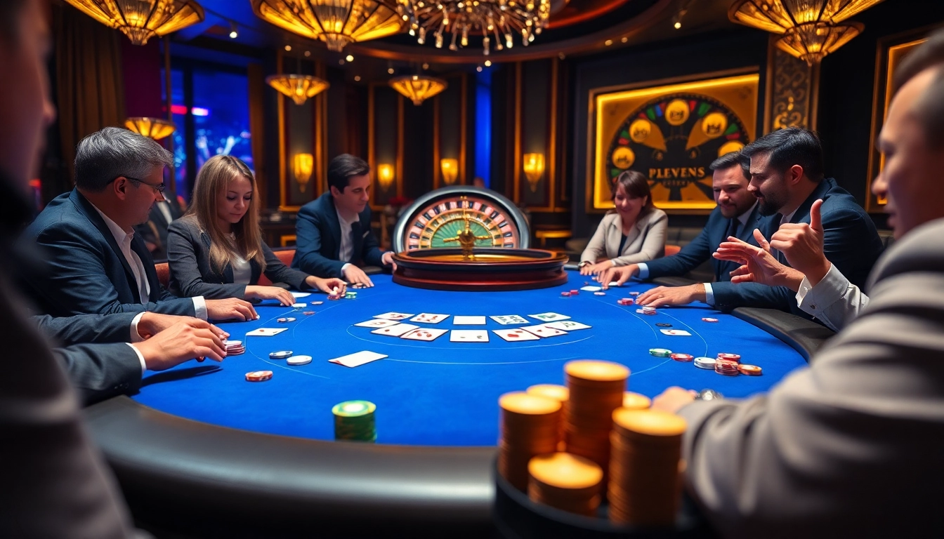 Gamblers engaging in a thrilling poker game at tg88 casino, with colorful chips and cards.