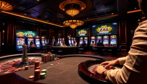 Players enjoying an exciting gaming experience at https://zk88.club/ with vibrant casino elements.