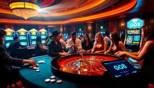 Casino players enjoying thrilling games at Go8, showcasing vibrant energy and excitement.