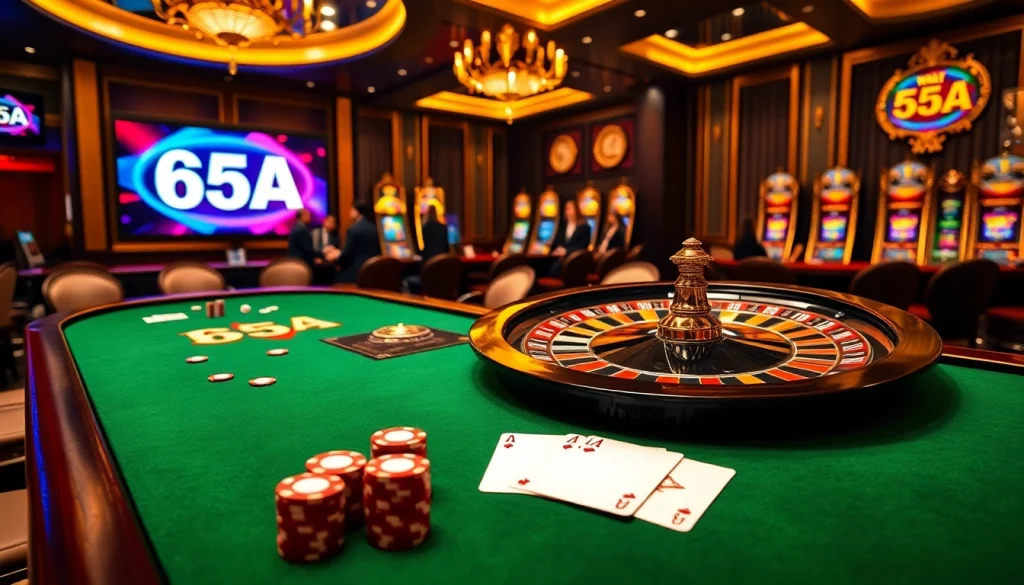Experience luxury gaming at 65A casino with vibrant roulette and engaged players.