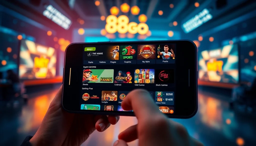 Exciting visual of the 88GO app interface showcasing multiple gaming options, encouraging users to tải app 88go for an immersive experience.