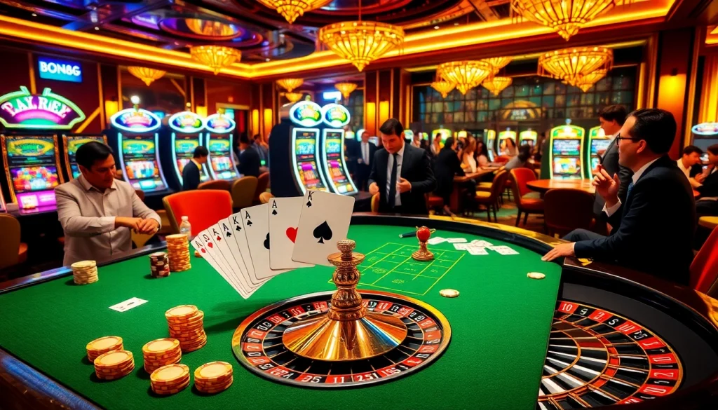 UU88 casino scene featuring vibrant roulette wheel, colorful chips, and engaged players.