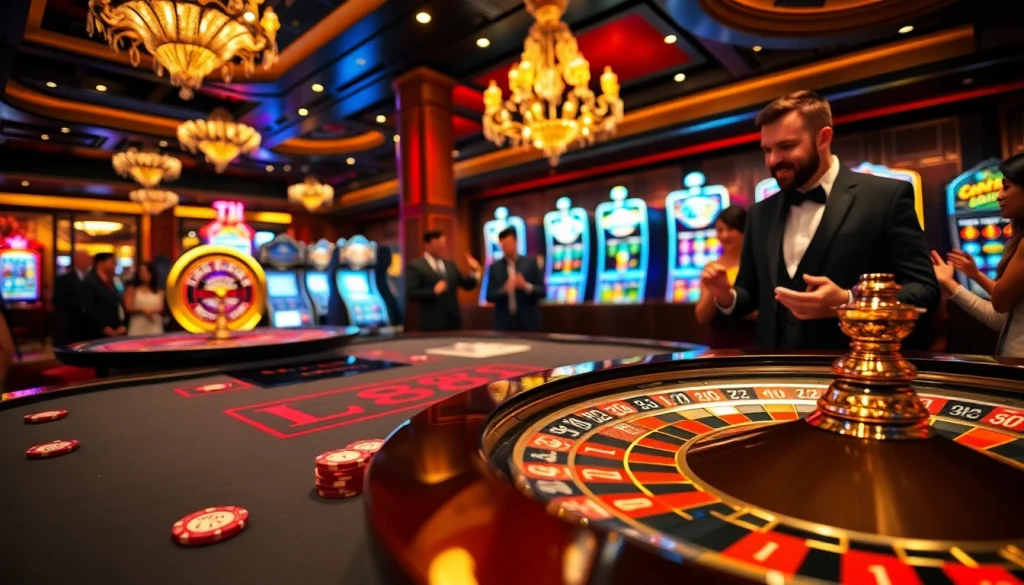Experience the thrill of the LC88 poker table amidst an exciting casino atmosphere.