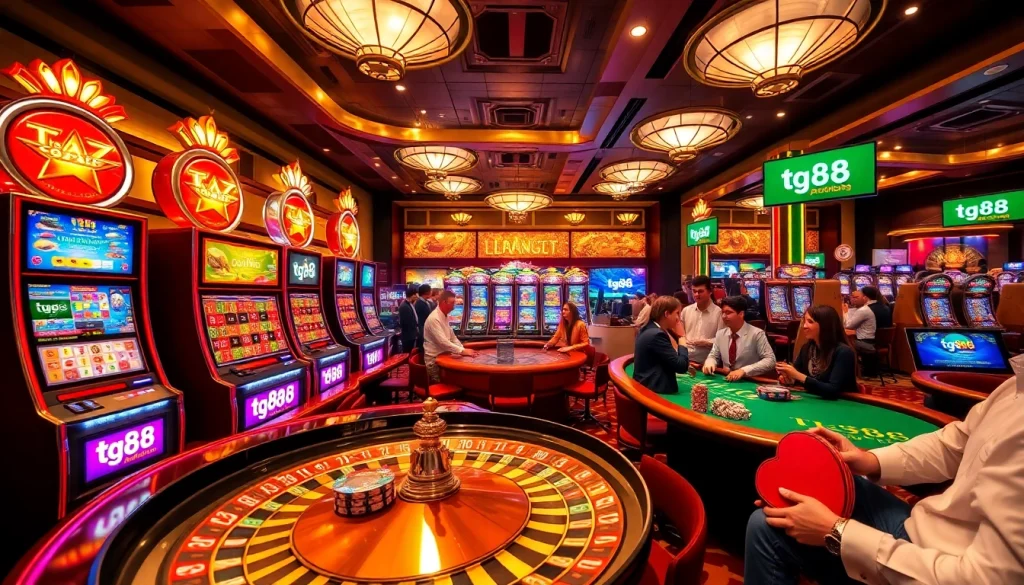 Experience tg88 thrills with colorful casino games and lively players at vibrant slot machines.