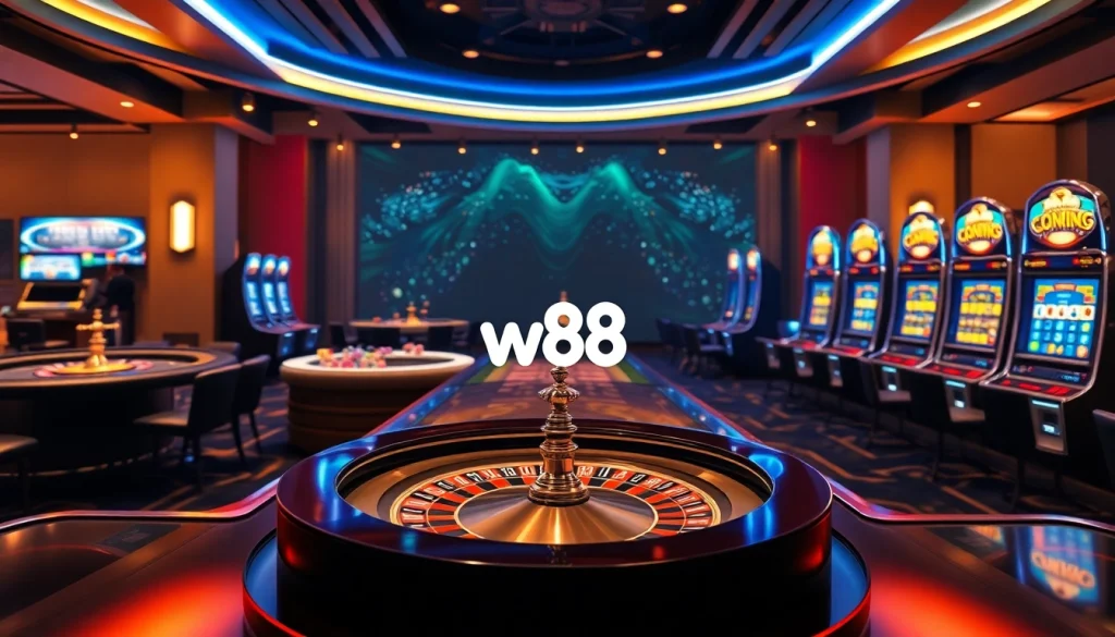 Exciting gaming action at nhà cái w88 featuring vibrant casino tables and advanced betting interfaces.