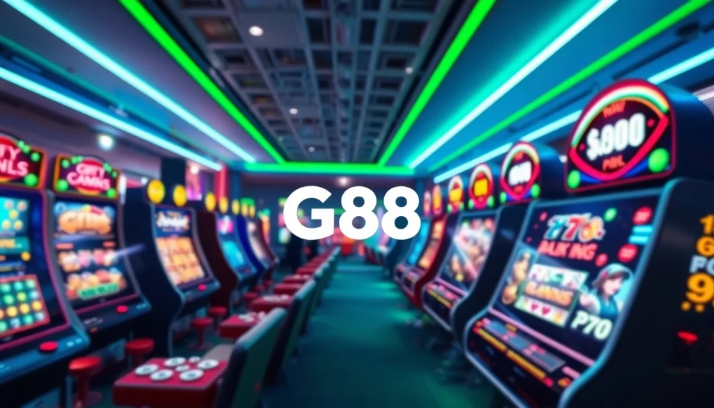 Exciting G88 gaming platform scene with vibrant casino games and modern digital interface.