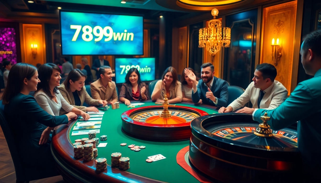 Exciting casino atmosphere featuring poker action and the 789win link display.