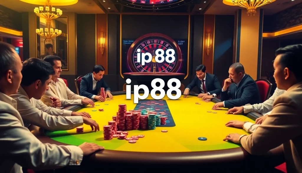 Players at a luxury poker table strategizing their next move, highlighting the excitement of ip88 gaming.